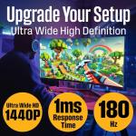 Westinghouse 34 Inch Curved Ultrawide Gaming Monitor, 180Hz, AMD FreeSync Support, Low Motion Blur, 1500R Curve, 3440 x 1440, for PC Games with Built in Speakers, 2X DisplayPort, 2X HDMI