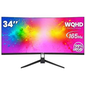 ZZA 34" UltraWide Curved WQHD Monitor - Immersive Gaming Experience with 165Hz Refresh Rate, VA Panel, and AMD FreeSync Premium | HDR10 | 99% sRGB | 3440x1440