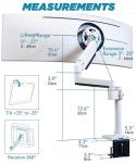 ULTRARM Heavy Duty Monitor Arm for Ultrawide Monitors up to 57" and 44 lbs, Single Desk Stand, Pneumatic Height Adjustable, Modular Extension Arms - Max VESA 100x100, White, MA20PW-S