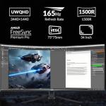 ZZA 34" UltraWide Curved WQHD Monitor - Immersive Gaming Experience with 165Hz Refresh Rate, VA Panel, and AMD FreeSync Premium | HDR10 | 99% sRGB | 3440x1440