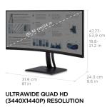 ViewSonic VP3456A 34 Inch Ultrawide QHD 1440p Curved Monitor with 100W USB C, Ethernet RJ45, FreeSync, USB Hub, 100% sRGB, 14-bit 3D LUT