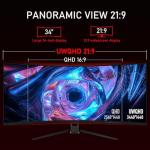 ZZA 34" Ultrawide Curved Gaming Monitor, 1500R PC Screen 165hz WQHD 3440x1440, Curved Computer Monitors with FreeSync,HDR10, 1ms,Eye Care, Borderless Design,Support Wallmount 75x75mm