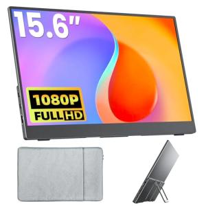 Upperizon Portable Monitor 15.6 Inch FHD 1080P HDR IPS Travel Monitor with Speakers HDMI USB-C Second Screen for MacBook Laptop Surface Xbox PS4/5, External Display with Kickstand, VESA Compatible