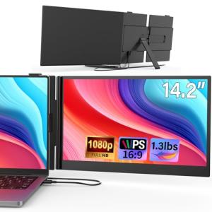 POTTMACEE Laptop Screen Extender, Ultra-Thin 14.2" FHD IPS Dual Screen, Portable Monitor for Laptop 13–17.3" with USB-C/HDMI Port, Plug & Play for Windows/Mac/Android/PS5