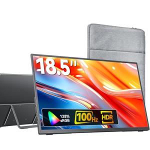 kksmart Portable Monitor 18.5 inch 1080P FHD 128% sRGB 100Hz, Travel Monitor for Laptop MacBook Surface PC Xbox PS5, HDMI Dual USB-C VESA Compatible Built-in Speaker, with Kickstand