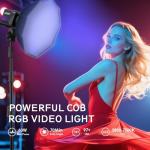 60W Portable RGB LED Video Light, Handheld Fill Light with 20 Scenes, 27000Lux, 2800-7500K, CRI97+, Dimmable COB Continuous Lighting, Built-in Battery & PD Fast Charge for Video Recording, Streaming