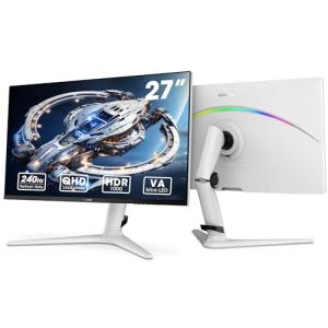 KOORUI Monitor, 27” 240Hz Gaming Monitor, Mini-LED Panel- QHD (2560 x 1440) Computer Screen, 1ms, HDR 1000 Display, 100% sRGB, Height Adjustable, HDMI/DisplayPort, White/Grey, GN10