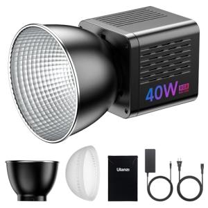 ULANZI 40W Pro RGB Portable LED Video Light w DC Power Adapter, 3400mAh Build-in Battery Metal Mini Adjustable Color Temperature COB Continuous Output Lighting Handheld Spotlight 2500K-6500K for Video