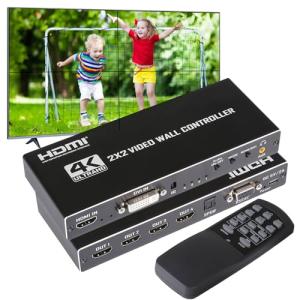 HDMI 4K LED Video TV Wall Processor,Video Wall Controller 2X2 with RS232,180° Rotate,Audio Extractor, 8 Splicing Modes1x1,2x2,1x2,1x3,1x4,2x1,3x1,4x1,Support 4 TV Screens into 1 Wall Display
