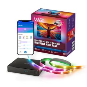 WiZ HDMI Sync Box with TV Backlight – Syncs Light to Your Movies, Games and Music - HDMI 2.0 – Supports 4K at 60Hz - RGBIC LED Strip for 55-65 Inch TVs - App/Voice Control, Works with Google and Alexa