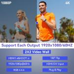 HDMI 4K LED Video TV Wall Processor,Video Wall Controller 2X2 with RS232,180° Rotate，Audio Extractor, 8 Splicing Modes1x1,2x2,1x2,1x3,1x4,2x1,3x1,4x1,Support 4 TV Screens into 1 Wall Display