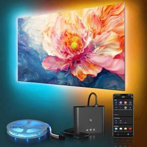 PWAYTEK Smart TV LED Backlight with HDMI 4K30Hz Sync Box, LED Lights for 55-85 inch Screens, 16.4ft RGB Led Strip Lights Sync to Screen& Music, Color Changing Lights for TV, APP Control