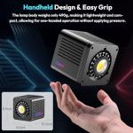ULANZI 40W Pro RGB Portable LED Video Light w DC Power Adapter, 3400mAh Build-in Battery Metal Mini Adjustable Color Temperature COB Continuous Output Lighting Handheld Spotlight 2500K-6500K for Video