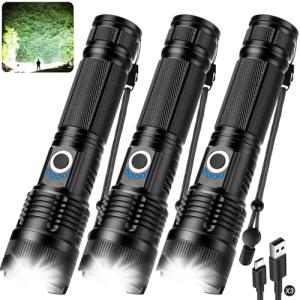 ALSTU Rechargeable 90,000 High Lumens Flashlights - 3 Pack Super Bright LED Flash Light for Home with 5 Modes, Powerful Waterproof Handheld Flashlight for Camping Emergencies (L-3P)