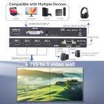 HDMI 4K LED Video TV Wall Processor,Video Wall Controller 2X2 with RS232,180° Rotate，Audio Extractor, 8 Splicing Modes1x1,2x2,1x2,1x3,1x4,2x1,3x1,4x1,Support 4 TV Screens into 1 Wall Display