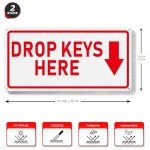 YIKIADA Drop Keys Here Sign 12 × 6 Inches Aluminum Self Adhesive Waterproof Metal Reflective Outdoor Signs for Door Wall Office Gate 2 Pack