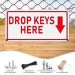 YIKIADA Drop Keys Here Sign 12 × 6 Inches Aluminum Self Adhesive Waterproof Metal Reflective Outdoor Signs for Door Wall Office Gate 2 Pack