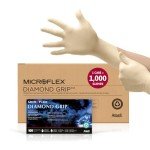 Diamond Grip Microflex Diamond Grip MF-300 Disposable Latex Gloves for Automotive, Healthcare, Machinery Industries - Large, Natural (Case of 1000)
