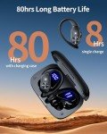 PocBuds Bluetooth Headphones Wireless Earbuds 80hrs Playtime Wireless Charging Case Digital Display Sports Ear Buds with Earhook Deep Bass IPX7 Waterproof Over-Ear Earphones for TV Phone Laptop Black