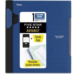 Five Star Advance Spiral Notebook Plus Study App, 1 Subject, College Ruled Paper, 11" x 8-1/2", 100 Sheets, With Spiral Guard and Movable Dividers, Color Selected For You, 1 Count (06322)
