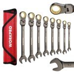 WORKPRO 8-piece Flex-Head Ratcheting Combination Wrench Set, SAE 5/16-3/4 in, 72-Teeth, CR-V Constructed, Nickel Plating with Organizer Bag