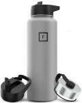 IRON °FLASK Camping & Hiking Hydration Flask with 3 Lids - Stainless Steel, Double Walled & Vacuum Insulated Water Bottle - Leak Proof & BPA Free (Graphite, Straw - 40 oz)