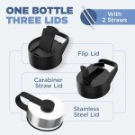 IRON °FLASK Camping & Hiking Hydration Flask with 3 Lids - Stainless Steel, Double Walled & Vacuum Insulated Water Bottle - Leak Proof & BPA Free (Graphite, Straw - 40 oz)