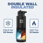 IRON °FLASK Camping & Hiking Hydration Flask with 3 Lids - Stainless Steel, Double Walled & Vacuum Insulated Water Bottle - Leak Proof & BPA Free (Graphite, Straw - 40 oz)