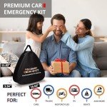 Car Roadside Emergency Kit, Auto Vehicle Truck Safety Emergency Road Side Assistance Kits with Jumper Cables, First Aid Kit, Tow Rope, Reflective Warning Triangle, Tire Pressure Gauge, etc