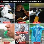 Car Roadside Emergency Kit, Auto Vehicle Truck Safety Emergency Road Side Assistance Kits with Jumper Cables, First Aid Kit, Tow Rope, Reflective Warning Triangle, Tire Pressure Gauge, etc