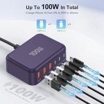 USB C Fast Charger 100W GaN 6 Port Type USB C Charging Station Hub Block USB C Wall Charger Power Strip Adapter Plug Cube Brick 3 USB C 3 USB A for iPad iPhone 15 14 13 12 11 Pro Max Pixel Note Galaxy