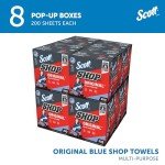 Scott® Shop Towels Original (75190), Blue, Pop-Up Dispenser Box (200 Towels/Box, 8 Boxes/Case, 1,600 Towels/Case)