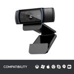 Logitech HD Pro Webcam C920, Widescreen Video Calling and Recording, 1080p Camera, Desktop or Laptop Webcam