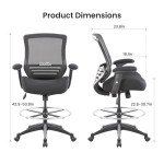 BOLISS 400lbs Mesh Ergonomic Office Drafting Chair Big Adjustable Foot Ring Height Adjustable Armrest (Black)