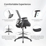 BOLISS 400lbs Mesh Ergonomic Office Drafting Chair Big Adjustable Foot Ring Height Adjustable Armrest (Black)
