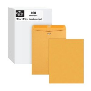 Quality Park 9-1/2" x 12-1/2" Clasp Envelopes, Brown Kraft, Gummed Flap, 100/Box (QUA37793)