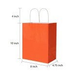 Oikss 50 Pack 8x4.75x10 Inch Medium Orange Kraft Paper Bags with Handles Bulk for Birthday Wedding Party Favors Grocery Retail Shopping Takeout Business Goody Craft Gift Bags Sacks, (50pcs Count)