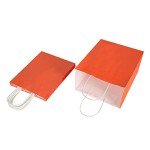 Oikss 50 Pack 8x4.75x10 Inch Medium Orange Kraft Paper Bags with Handles Bulk for Birthday Wedding Party Favors Grocery Retail Shopping Takeout Business Goody Craft Gift Bags Sacks, (50pcs Count)