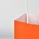 Oikss 50 Pack 8x4.75x10 Inch Medium Orange Kraft Paper Bags with Handles Bulk for Birthday Wedding Party Favors Grocery Retail Shopping Takeout Business Goody Craft Gift Bags Sacks, (50pcs Count)