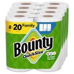 Bounty Quick Size Paper Towels, White, 8 Family Rolls = 20 Regular Rolls (Packaging May Vary)