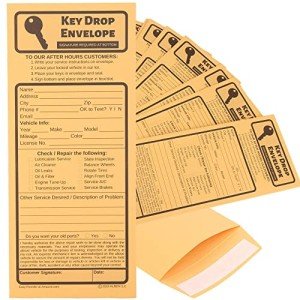 50 Key Drop Off Envelopes for After Hours – Auto Shop Repair/Service Drop Box Overnight Envelopes - Automotive Mechanic Car Drop Off for Overnight or Early Birds, Kraft Paper, 4 1/8 x 9 1/2