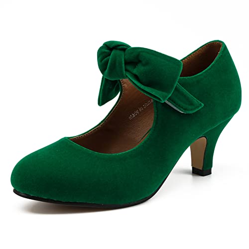 Retro Green Mary Jane Kitten Heels (Size 9.5)