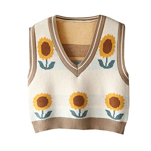 Y2K Preppy Knitted Crop Sweater Vest - Beige