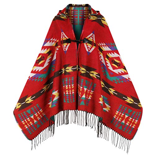 Bohemian Vintage Hooded Fringe Poncho Cape