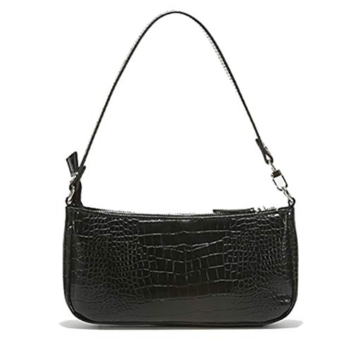 Classic Crocodile Pattern Clutch Shoulder Bag - Black
