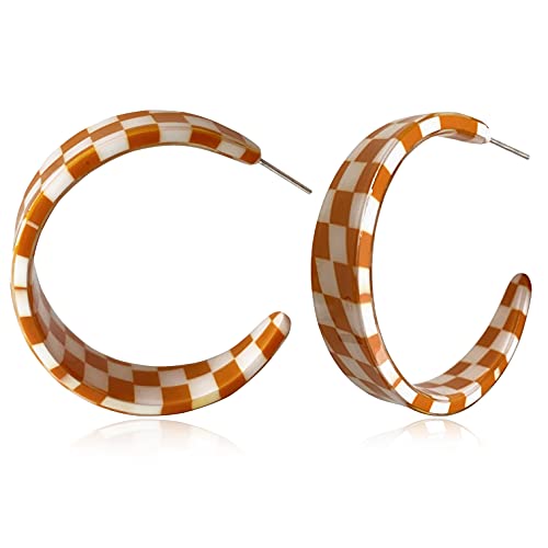 Vintage Geometric Resin Earrings - Black/White Grid (Orange)