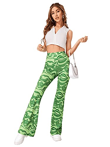 SOLY HUX Retro Flare Pants - Green Print, Size L