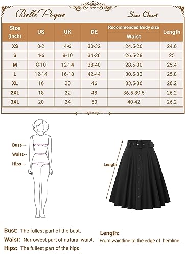 Vintage Black A-Line Midi Skirt with Belts