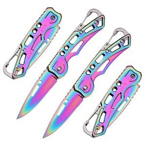 2 Pack Multicolored Titanium Pocket Knives with Key Ring