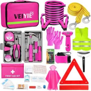 Pink Car Emergency Kit with Jumper Cables & Tools